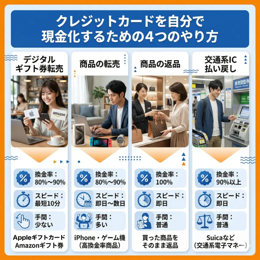 クレジットカード現金化を自分でする4つのやり方