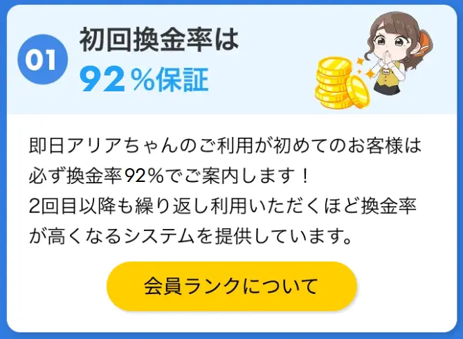 即日アリアちゃんは初回換金率92％保証