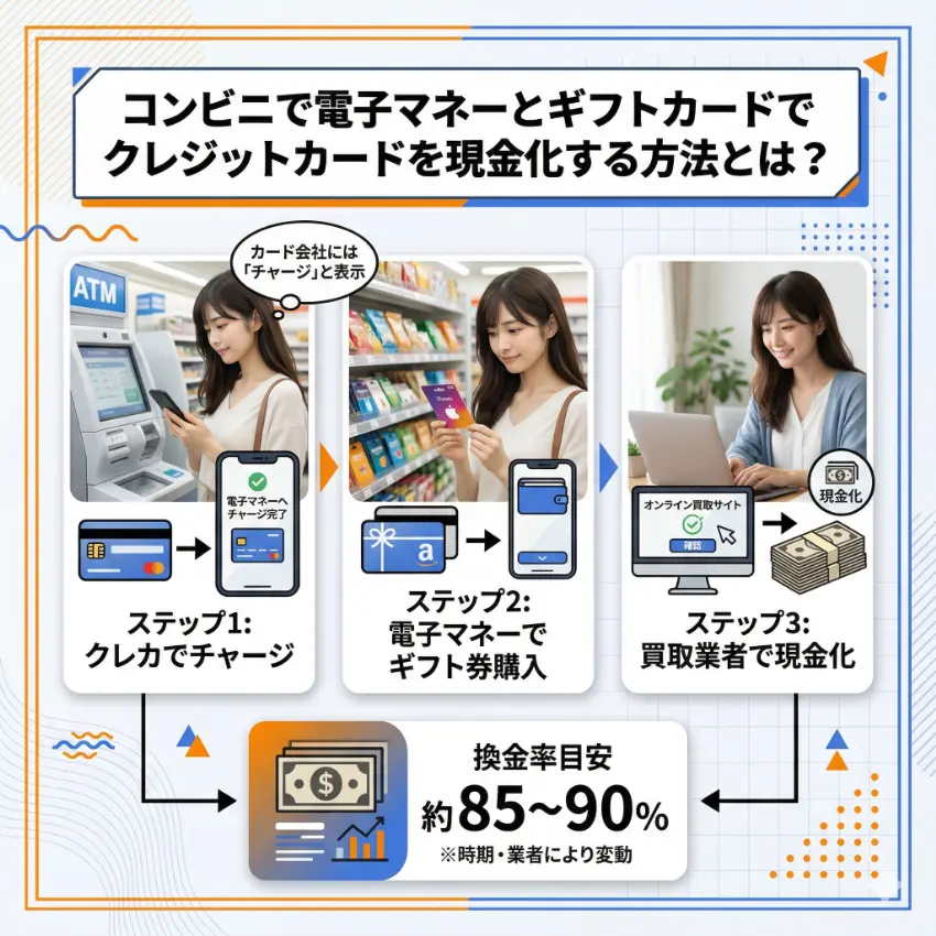 コンビニで電子マネーとギフトカードを使ってクレカを現金化する方法